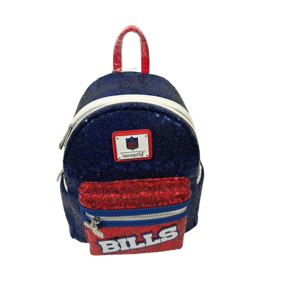 Loungefly NFL Bills Sequined Mini Backpack in Navy, Red, and White